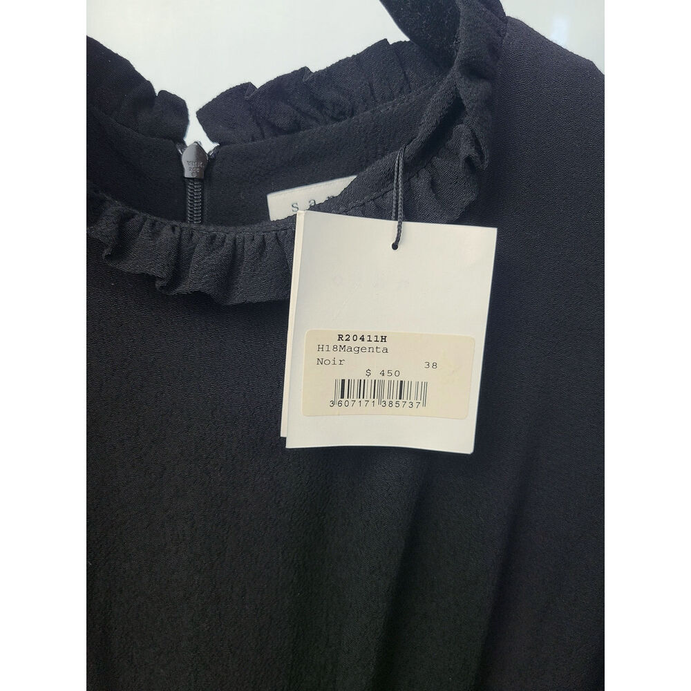 SANDRO Dress Women's Long Sleeve Ruffle Collar Mini Black (EU) 38/ US M NWT - Picture 4 of 10